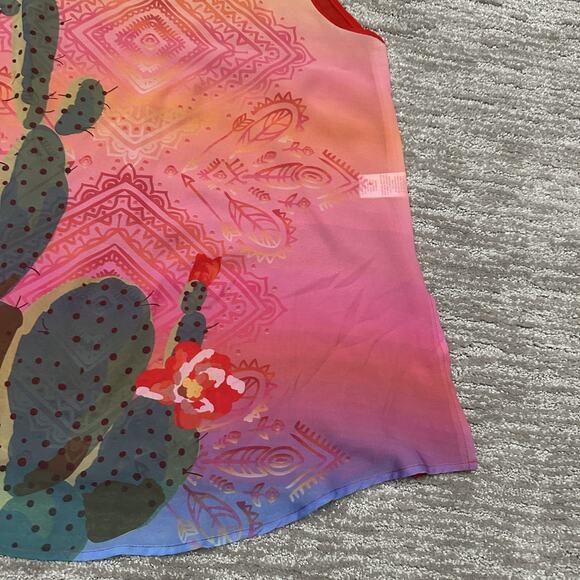 Roper Tank Top Womens Medium Cactus Sunrise Western Sleeveless Pink Ombre Floral - Picture 4 of 10